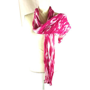 Scarf Rectangle 68" X 15" Fuchsia Pink White Tie Dye Look Vibrant Candy Stripe